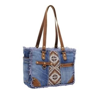 New Retro Denim 90 Vibe Tribal Myra Bag Rug & Leather Tote satchel Aztec gift